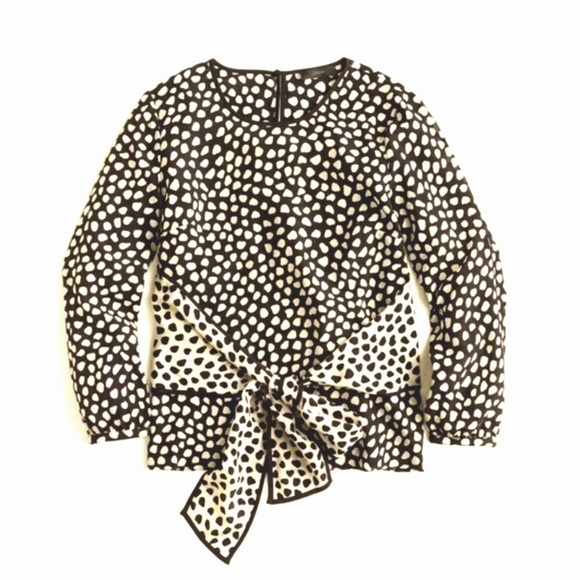 J. Crew Silk Black and Cream Pebble Print Polka Dot Blouse - Picture 1 of 7